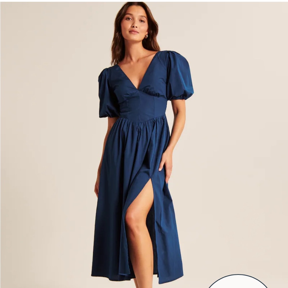 NWT Abercrombie Navy Puff Sleeve Corset Midi Dress